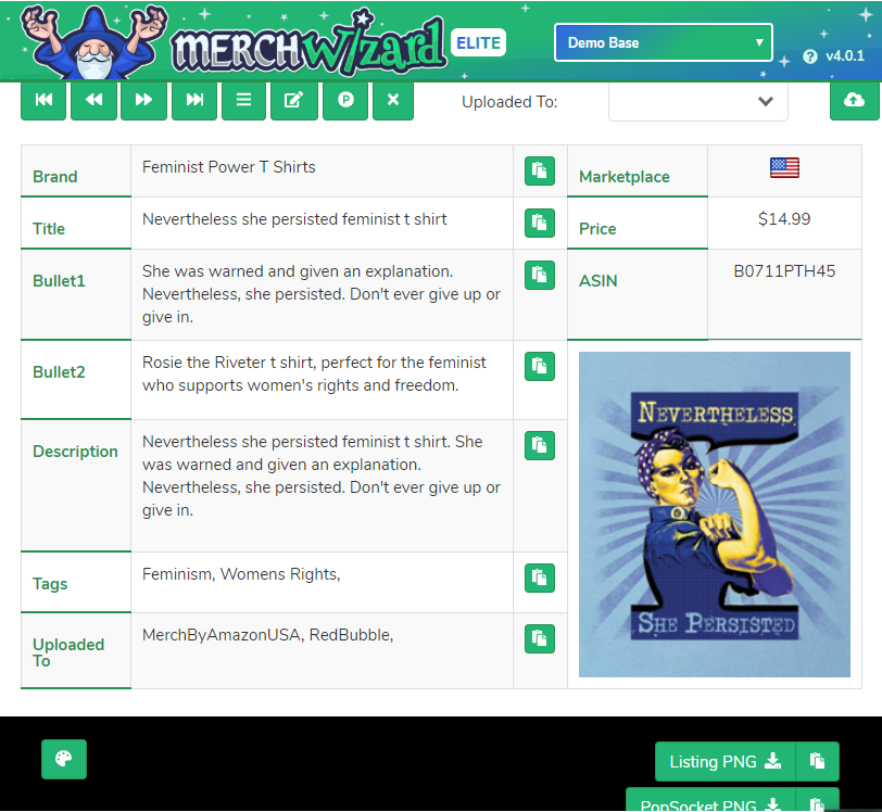 Merch Wizard Single Listings Product Navigator